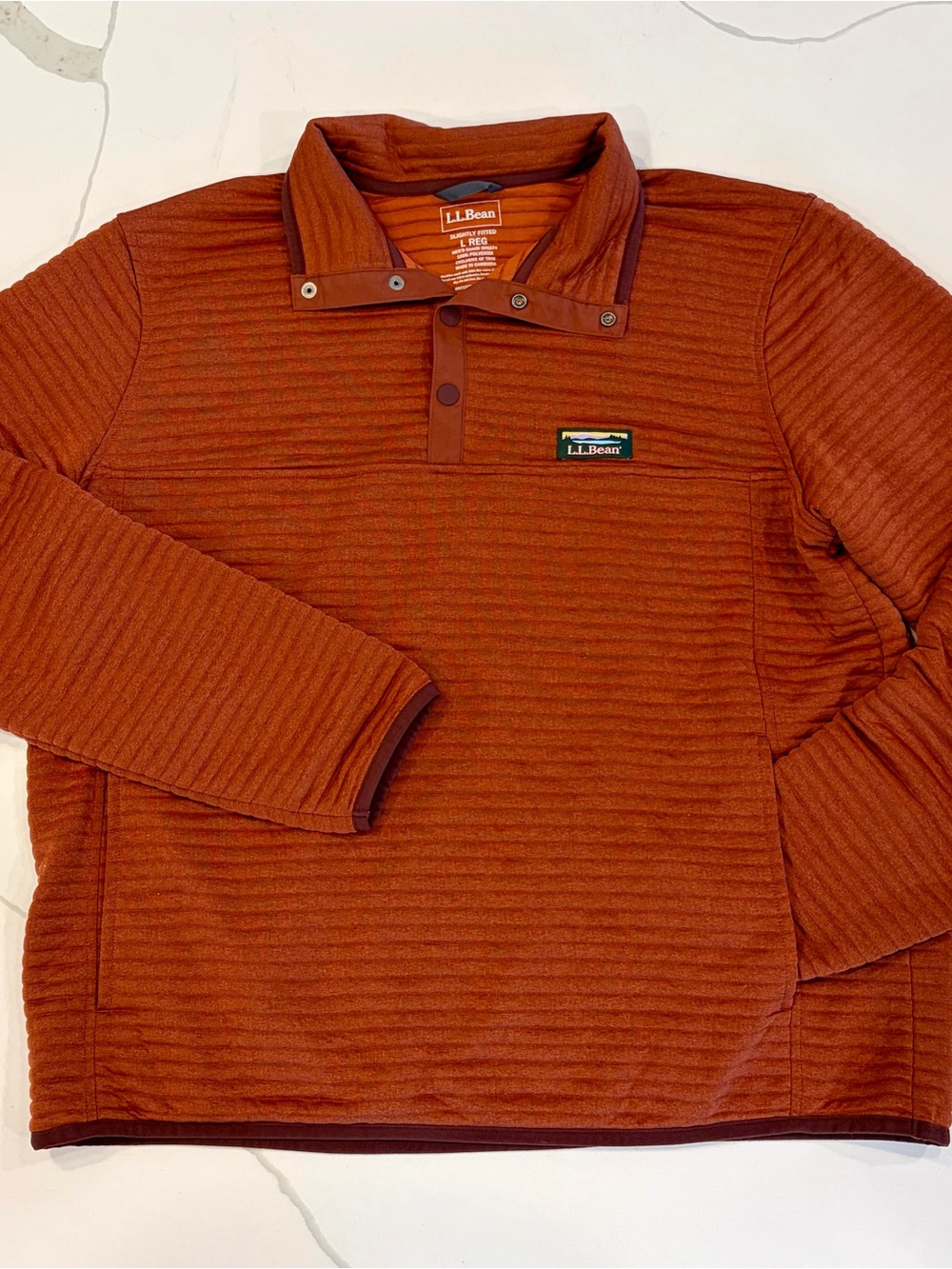 L.L. Bean Men's Fall Airlight Knit Quilted Snap Pullover in Rust L